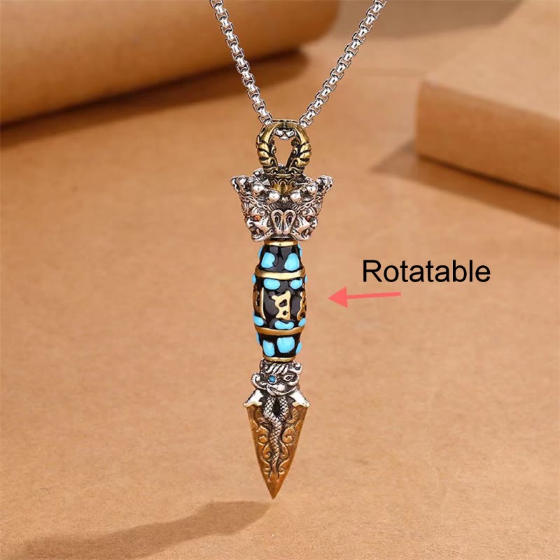 Om Mani Padme Hum Dzi Perle Collier Pendentif Rotatif