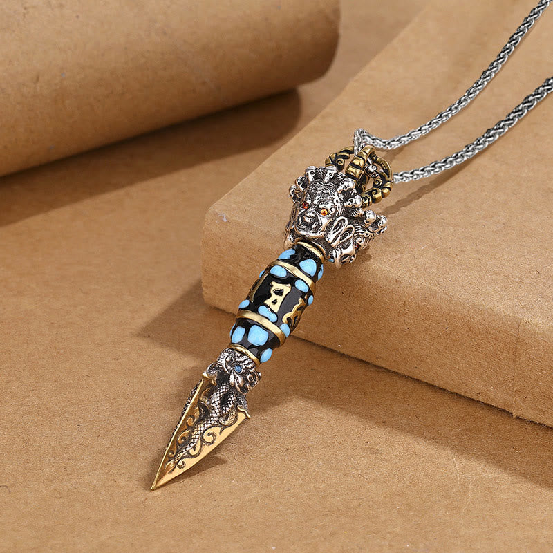 Om Mani Padme Hum Dzi Perle Collier Pendentif Rotatif