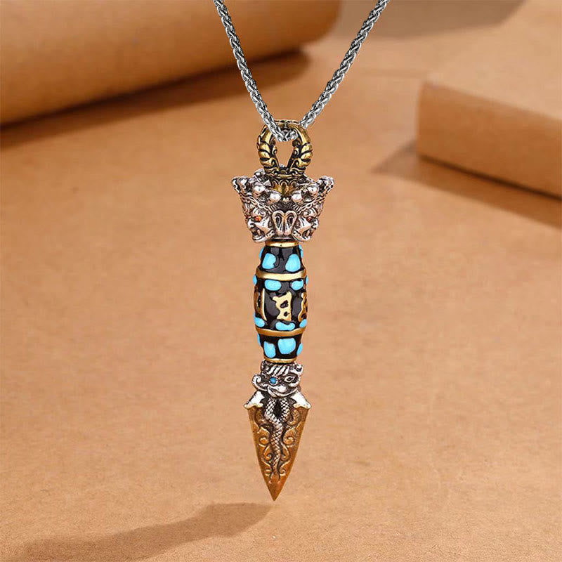 Om Mani Padme Hum Dzi Perle Collier Pendentif Rotatif