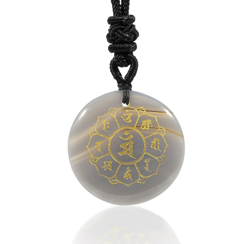 Collier Om Mani Padme Hum | Pendentif Force en obsidienne noire