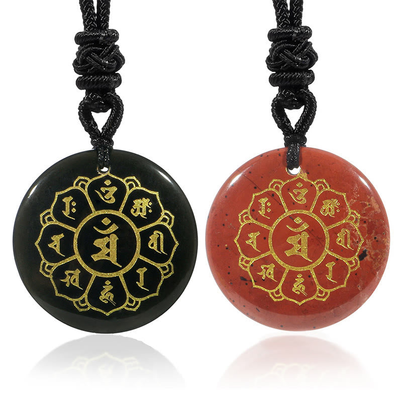 Collier Om Mani Padme Hum | Pendentif Force en obsidienne noire