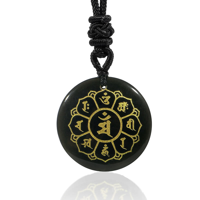 Collier Om Mani Padme Hum | Pendentif Force en obsidienne noire