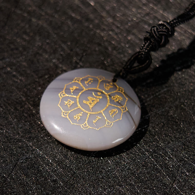 Collier Om Mani Padme Hum | Pendentif Force en obsidienne noire