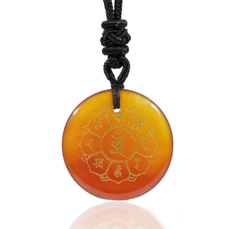 Collier Om Mani Padme Hum | Pendentif Force en obsidienne noire