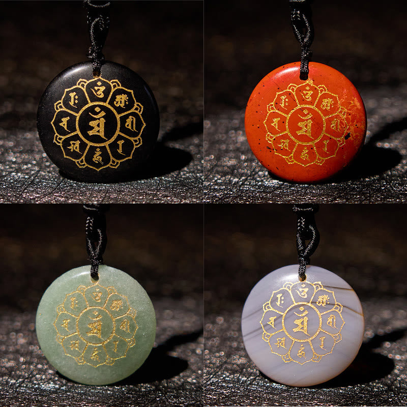 Collier Om Mani Padme Hum | Pendentif Force en obsidienne noire