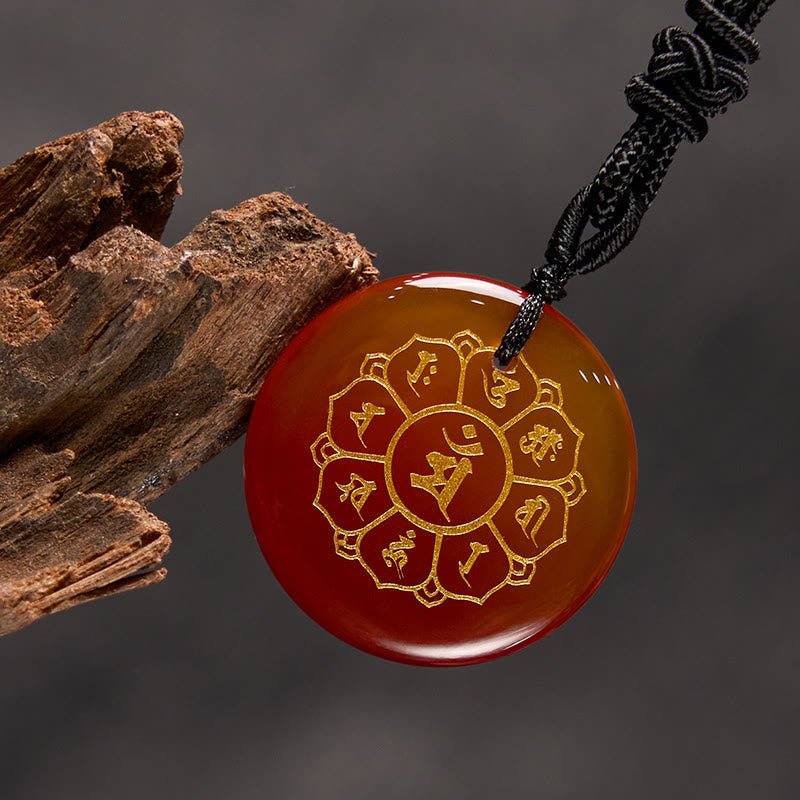 Collier Om Mani Padme Hum | Pendentif Force en obsidienne noire
