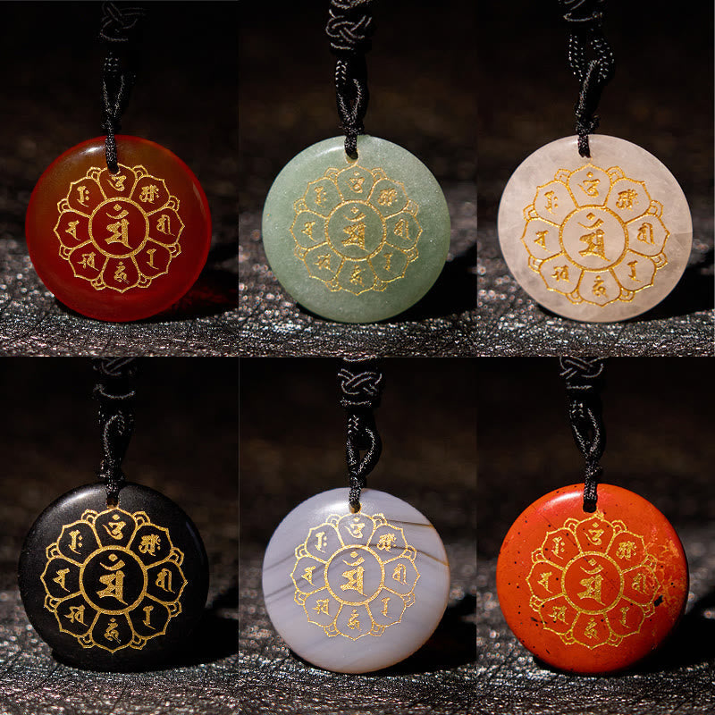 Collier Om Mani Padme Hum | Pendentif Force en obsidienne noire