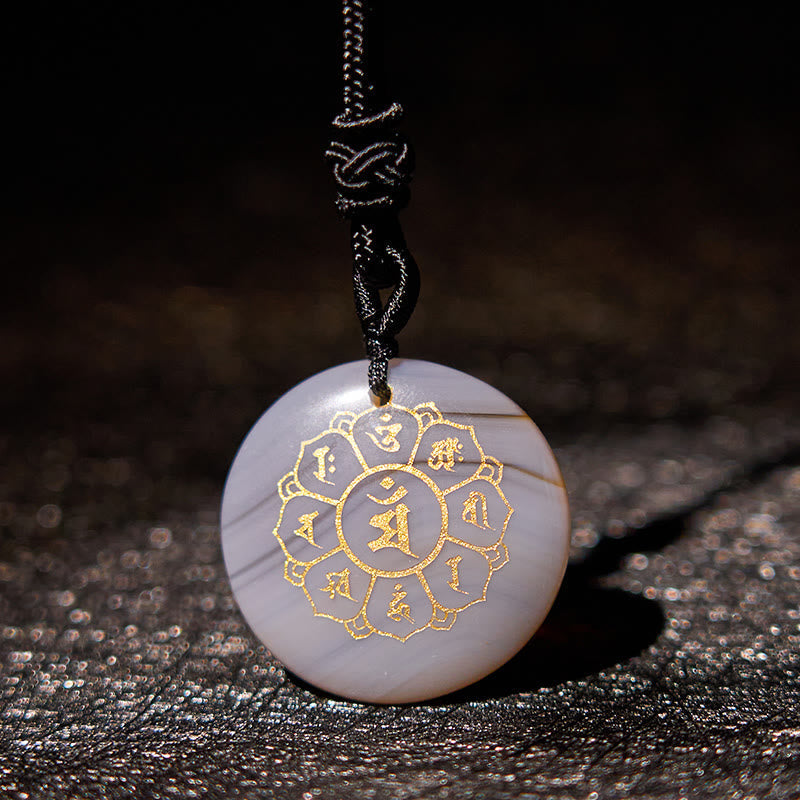 Collier Om Mani Padme Hum | Pendentif Force en obsidienne noire