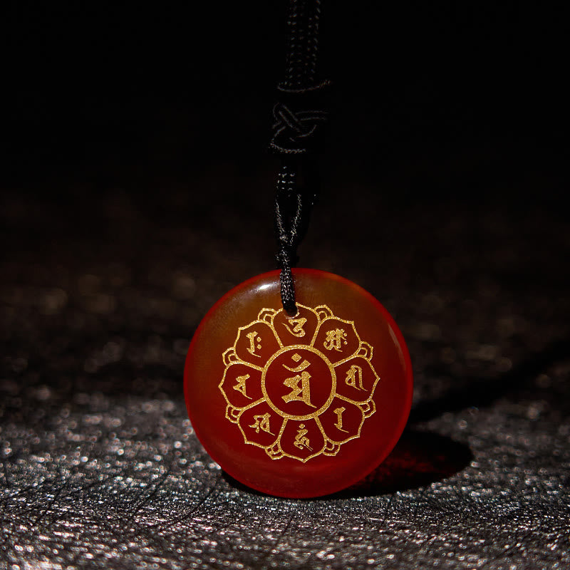 Collier Om Mani Padme Hum | Pendentif Force en obsidienne noire