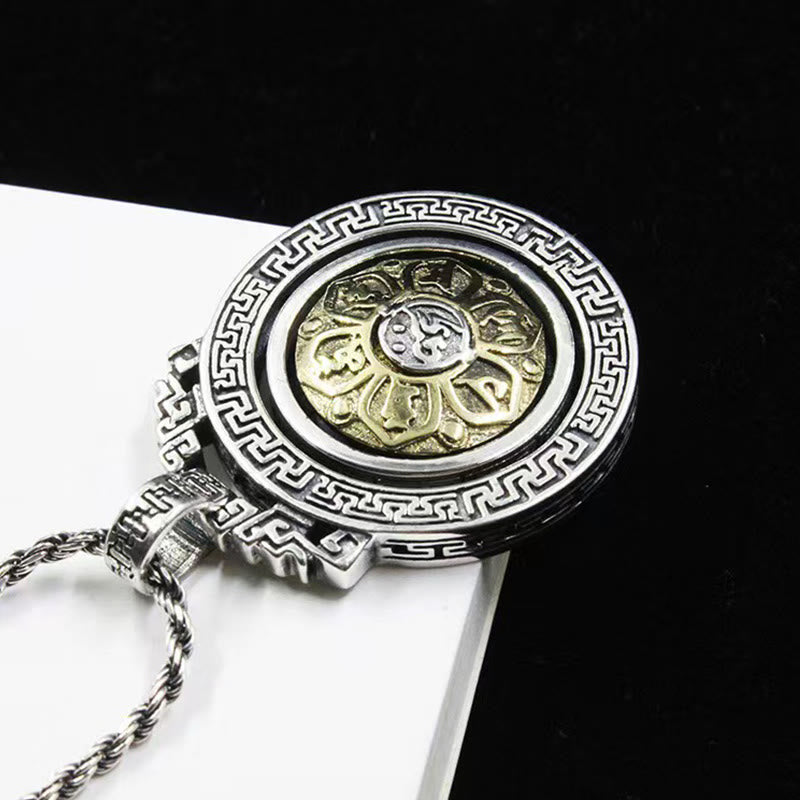 Collier Om Mani Padme Hum | Pendentif rotatif en cuivre et argent