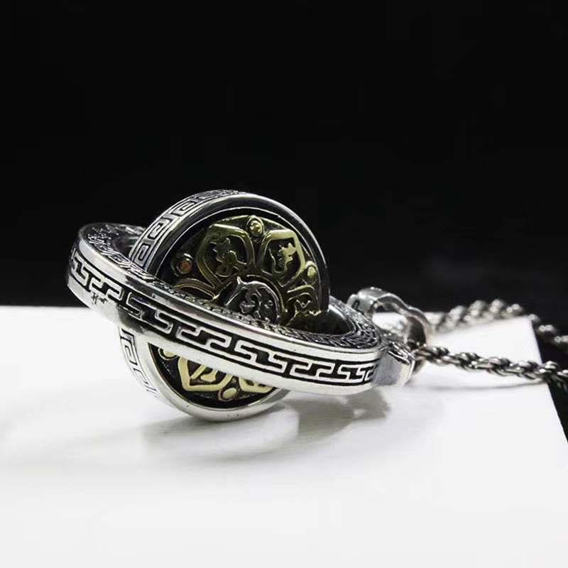 Collier Om Mani Padme Hum | Pendentif rotatif en cuivre et argent