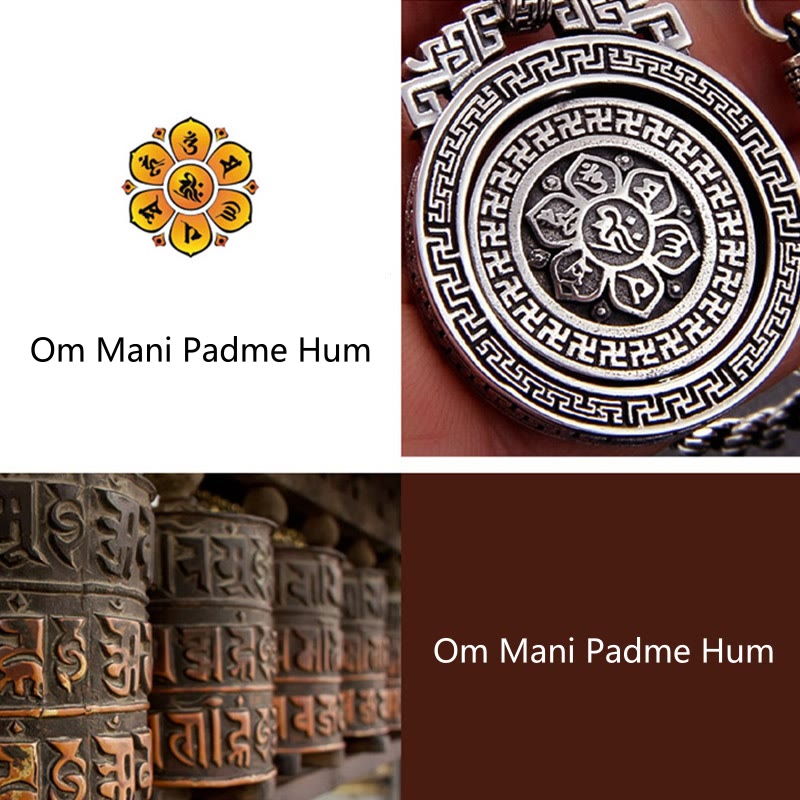 Collier Om Mani Padme Hum | Pendentif rotatif en cuivre et argent