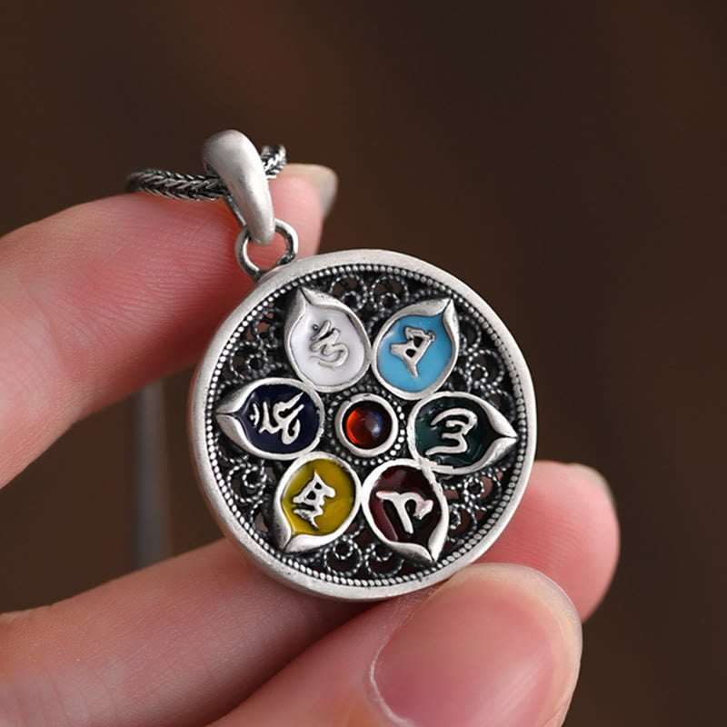 Collier Om Mani Padme Hum | Pendentif tibétain en cuivre et argent