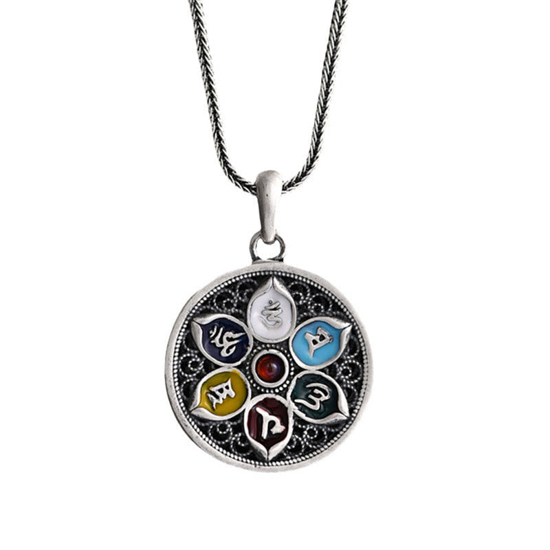 Collier Om Mani Padme Hum | Pendentif tibétain en cuivre et argent