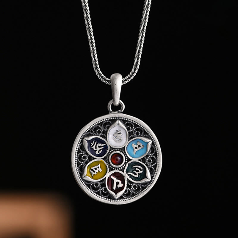 Collier Om Mani Padme Hum | Pendentif tibétain en cuivre et argent
