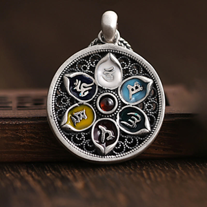 Collier Om Mani Padme Hum | Pendentif tibétain en cuivre et argent