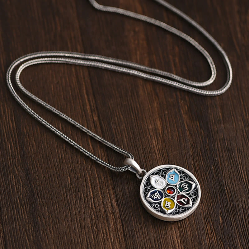 Collier Om Mani Padme Hum | Pendentif tibétain en cuivre et argent