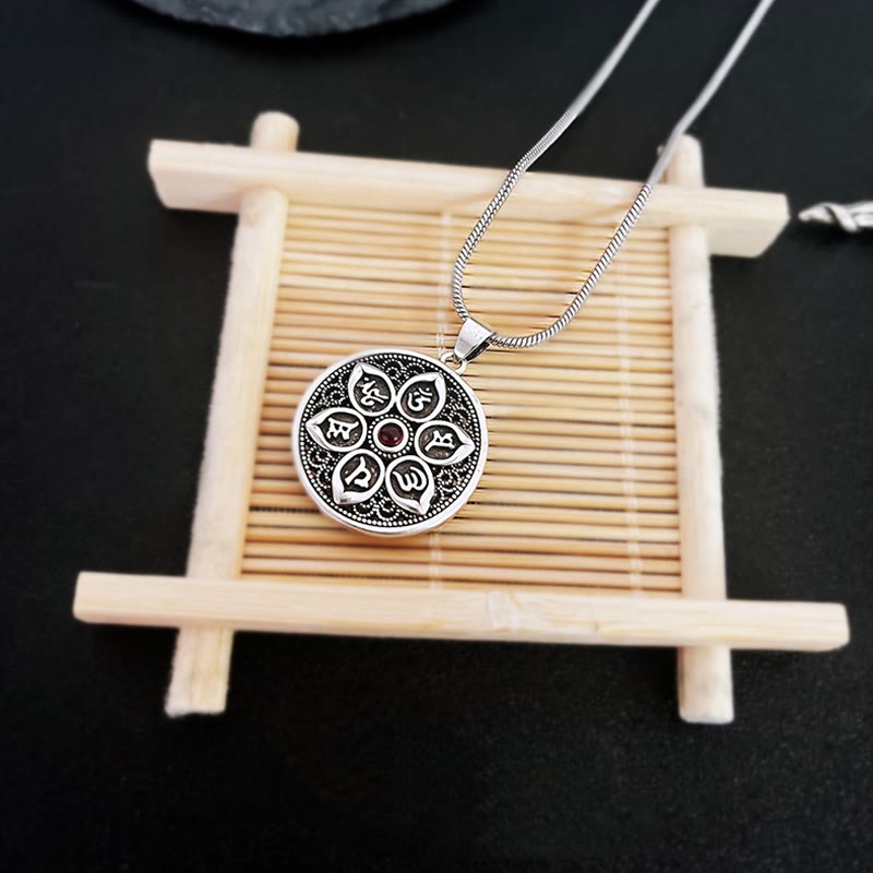 Collier Om Mani Padme Hum | Pendentif tibétain en cuivre et argent