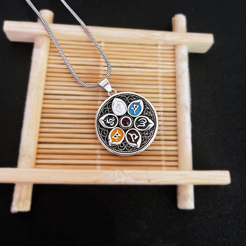 Collier Om Mani Padme Hum | Pendentif tibétain en cuivre et argent