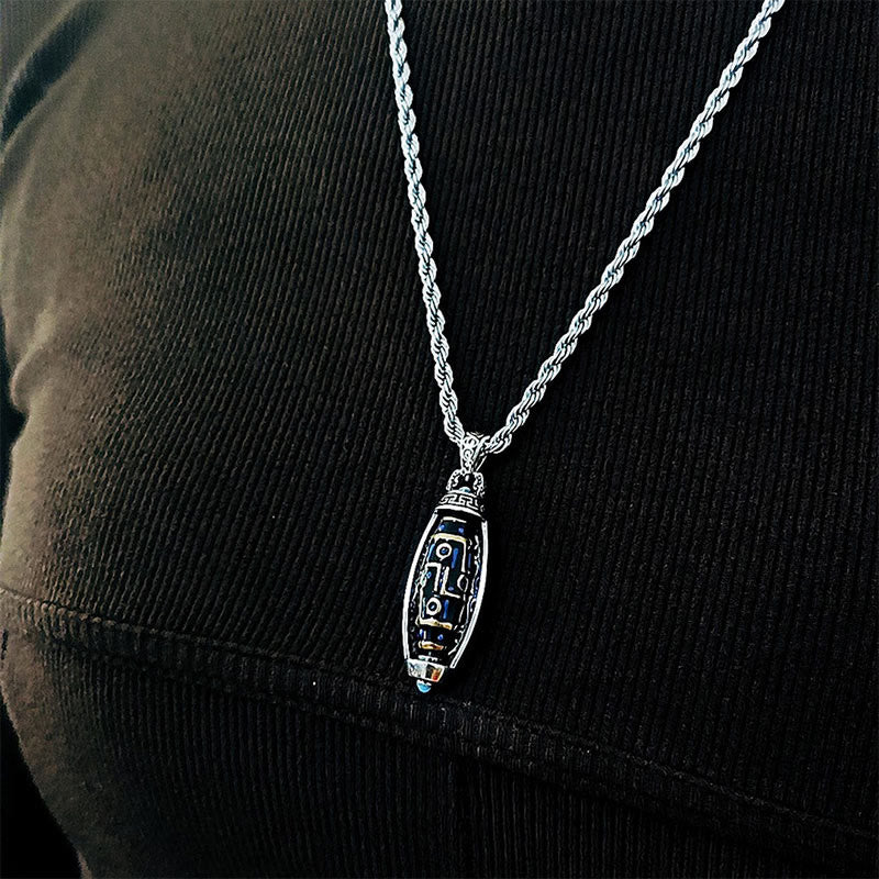 Collier Om Mani Padme Hum | Pendentif Dzi à neuf yeux Paix et pureté