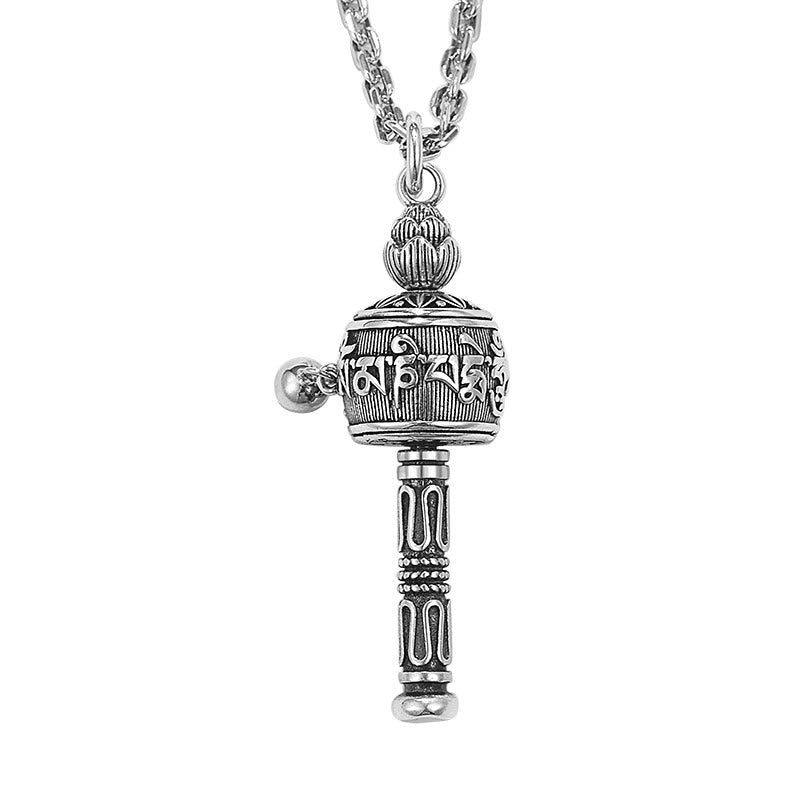 Collier Om Mani Padme Hum | Pendentif roue de prière tibétaine