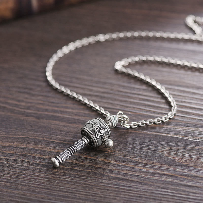 Collier Om Mani Padme Hum | Pendentif roue de prière tibétaine