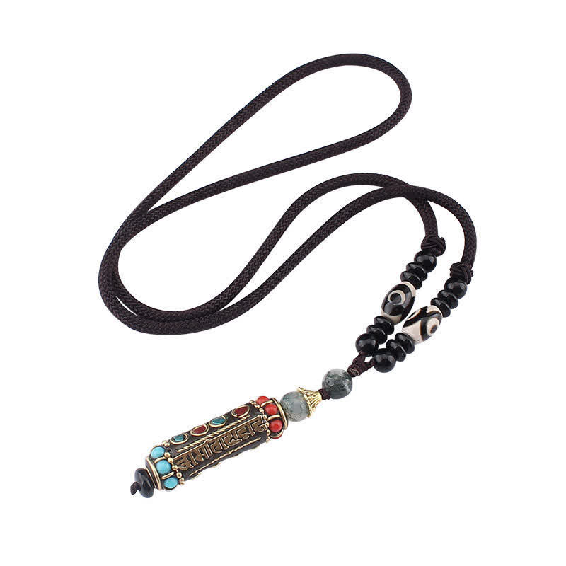 Collier Om Mani Padme Hum | Pendentif dzi en bois de wengé