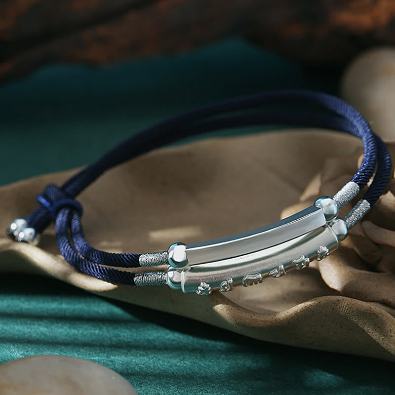 Bracelet double tissé à la main en argent sterling Om Mani Padme Hum
