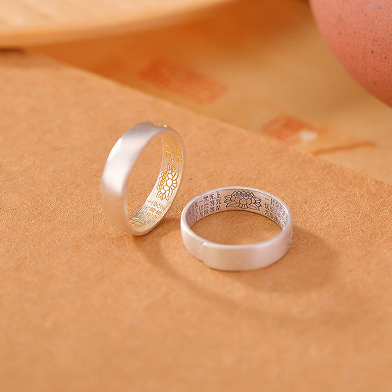 Bague ajustable en argent sterling avec motif lotus Om Mani Padme Hum