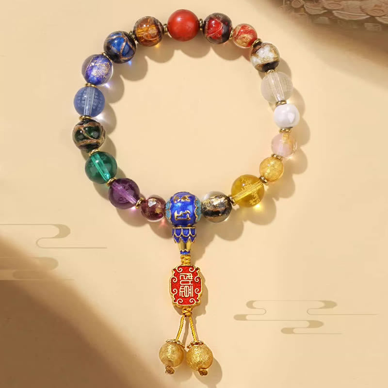 Mala tibétain Om Mani Padme Hum | 18 perles de verre Liuli en frêne d'encens