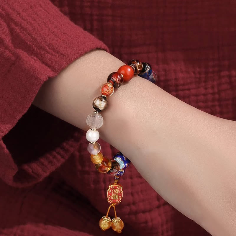Mala tibétain Om Mani Padme Hum | 18 perles de verre Liuli en frêne d'encens