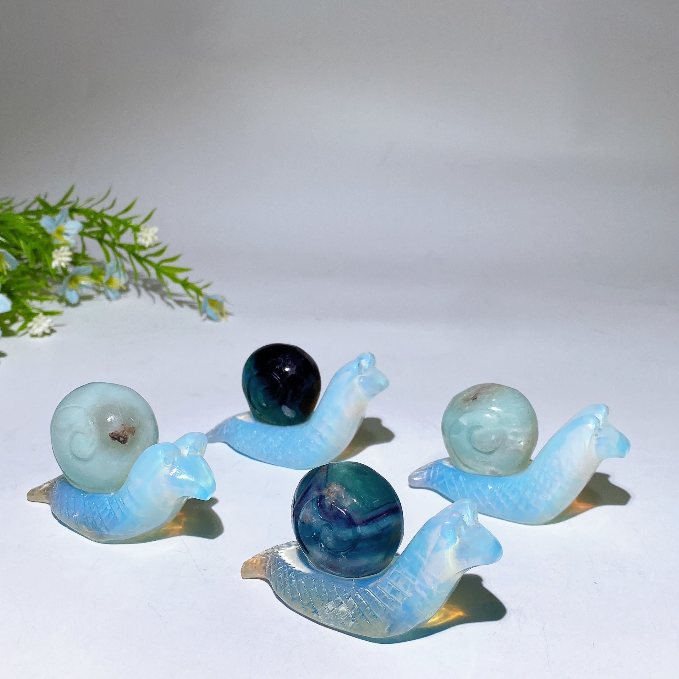 Opalite and Fluorite Snail Crystal Figurine 2.5 Inch