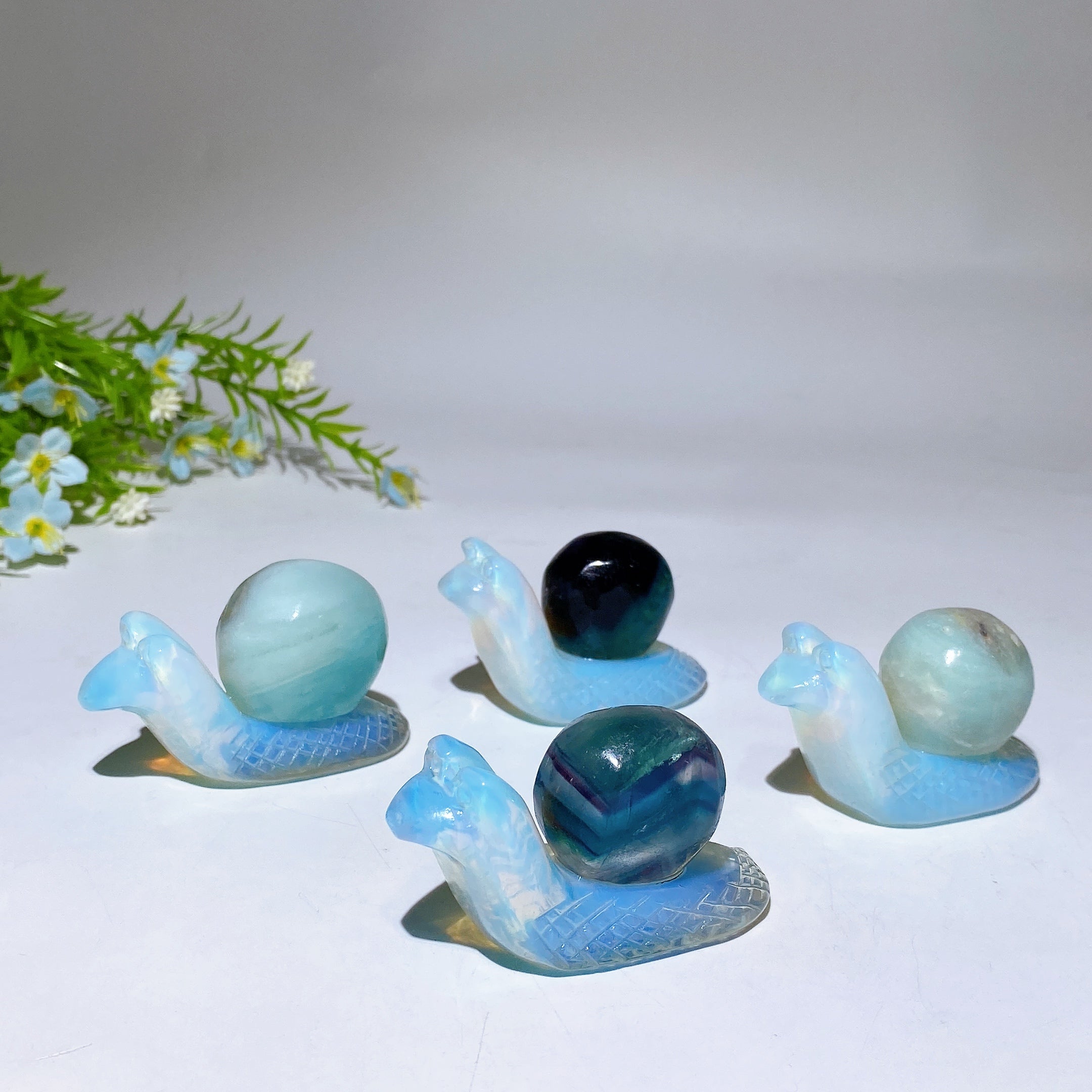 Opalite and Fluorite Snail Crystal Figurine 2.5 Inch