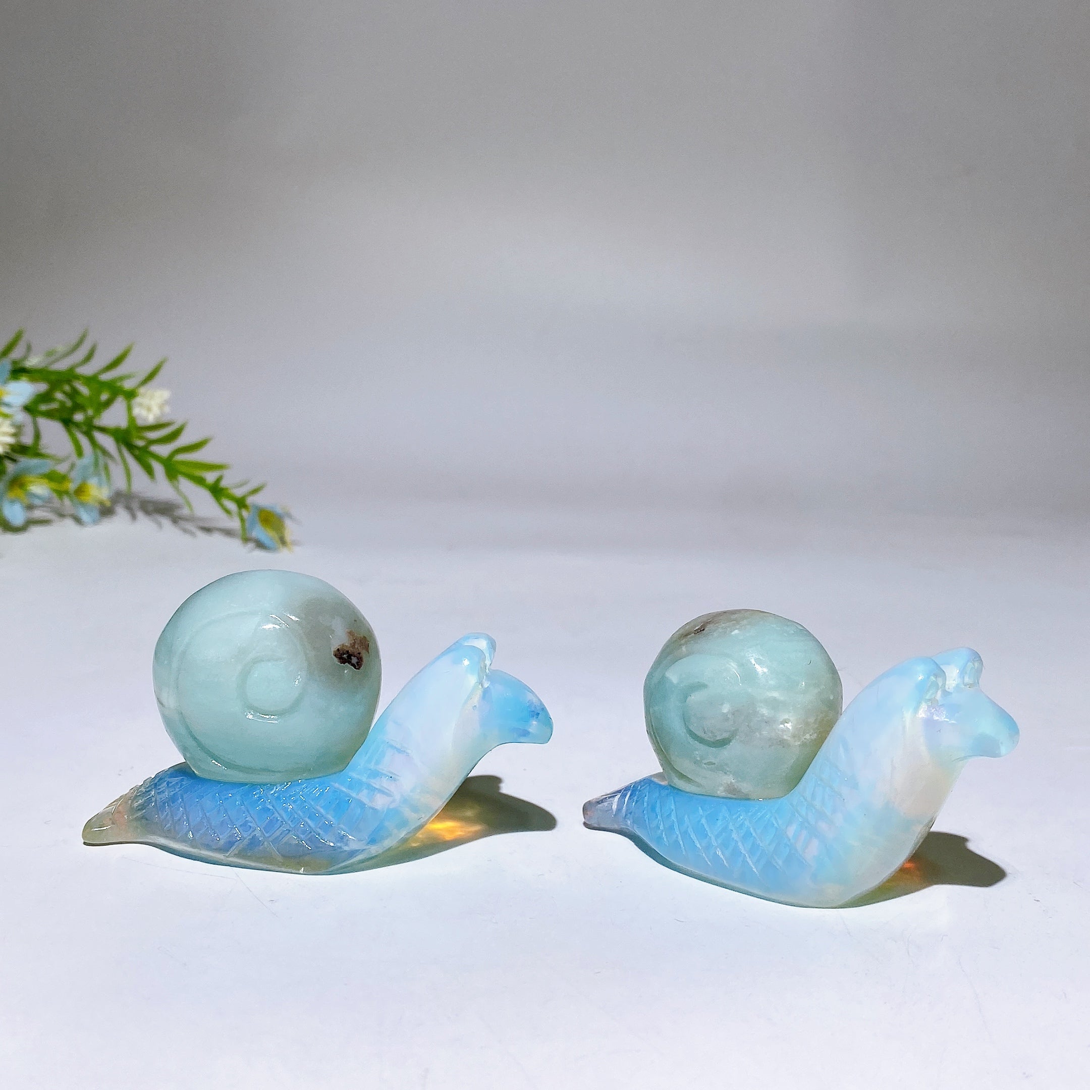 Opalite and Fluorite Snail Crystal Figurine 2.5 Inch