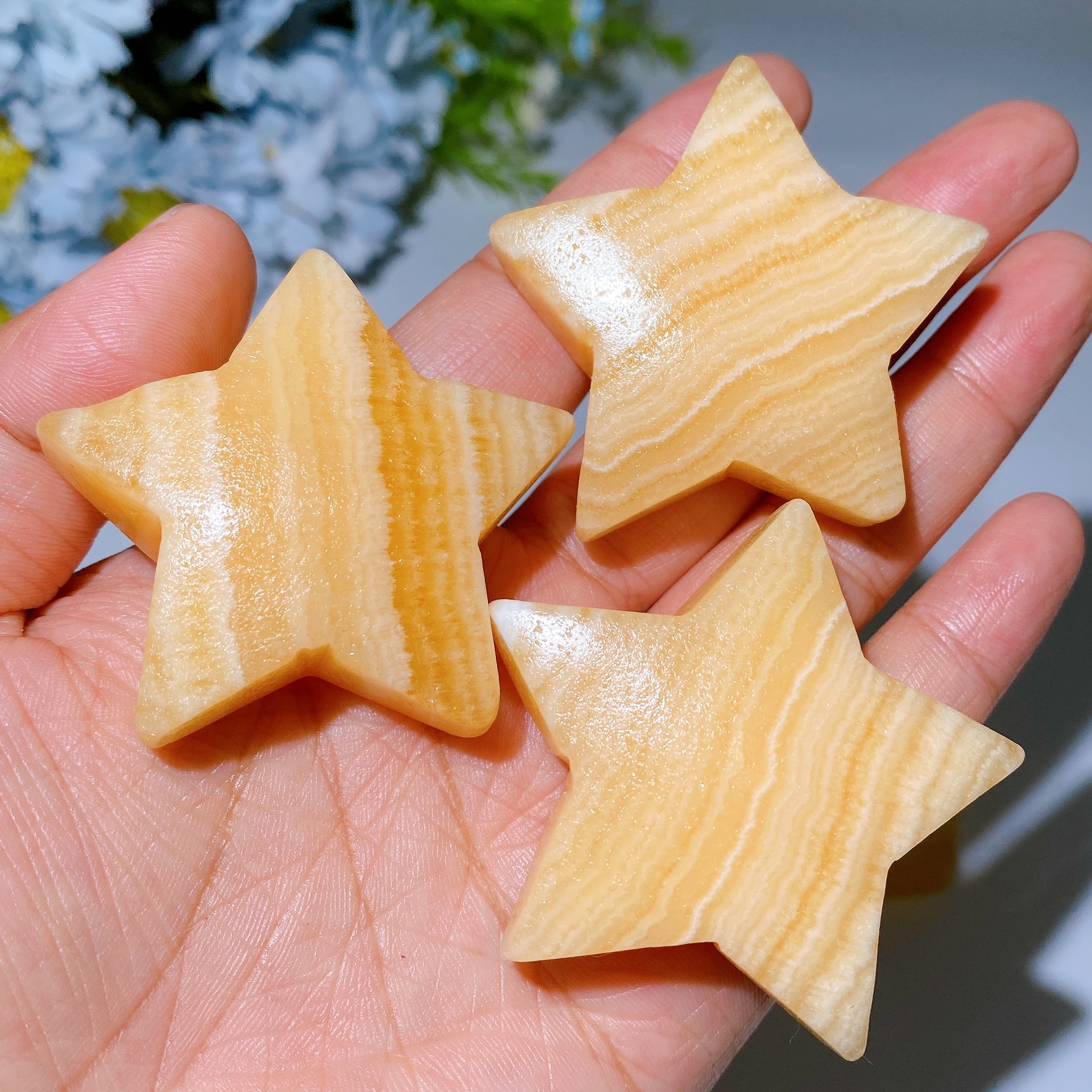 Orange Calcite Crystal Figurines 1.8-2.0 Inch Moon Star Heart