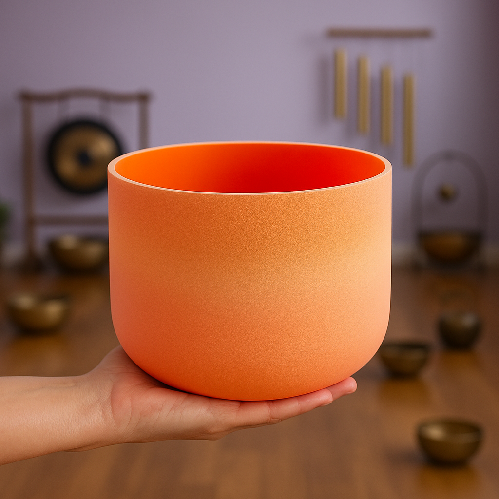 Bol chantant en cristal pour chakra du nombril, note ré orange