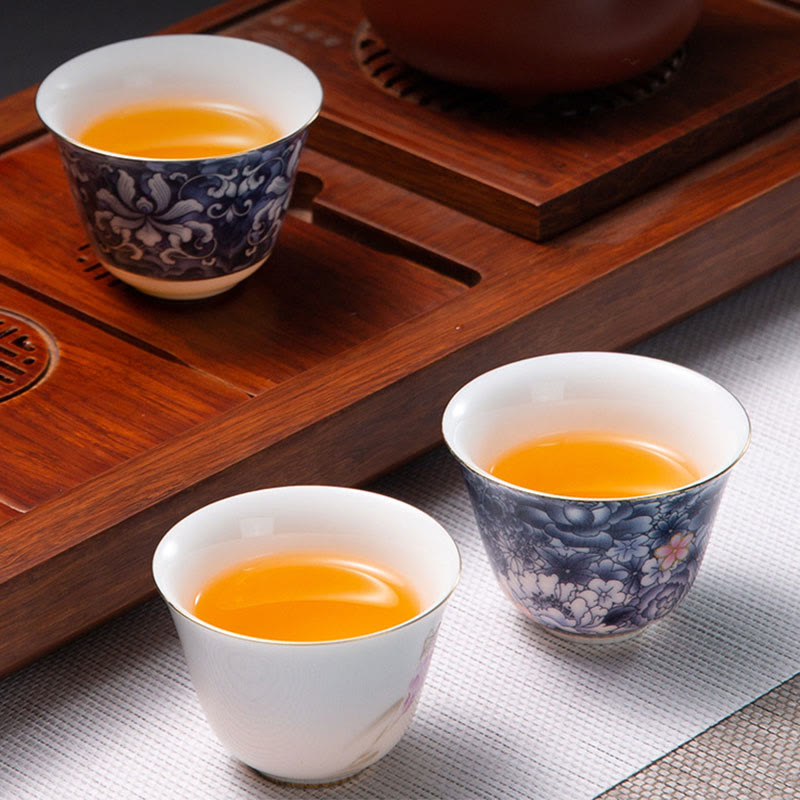 Tasse à thé chinoise en céramique Orchid 70 ml avec vagues bleues