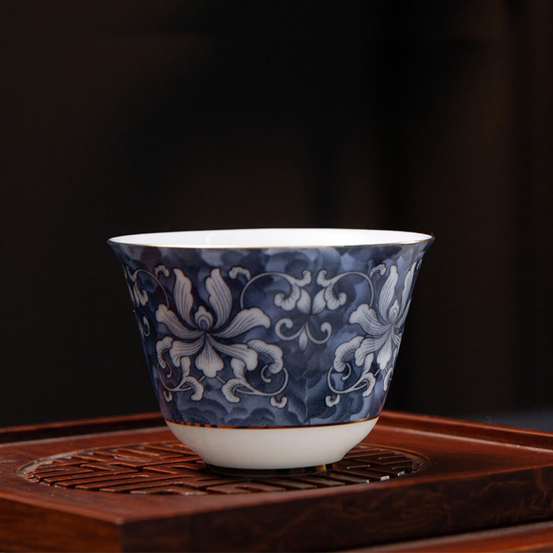 Tasse à thé chinoise en céramique Orchid 70 ml avec vagues bleues
