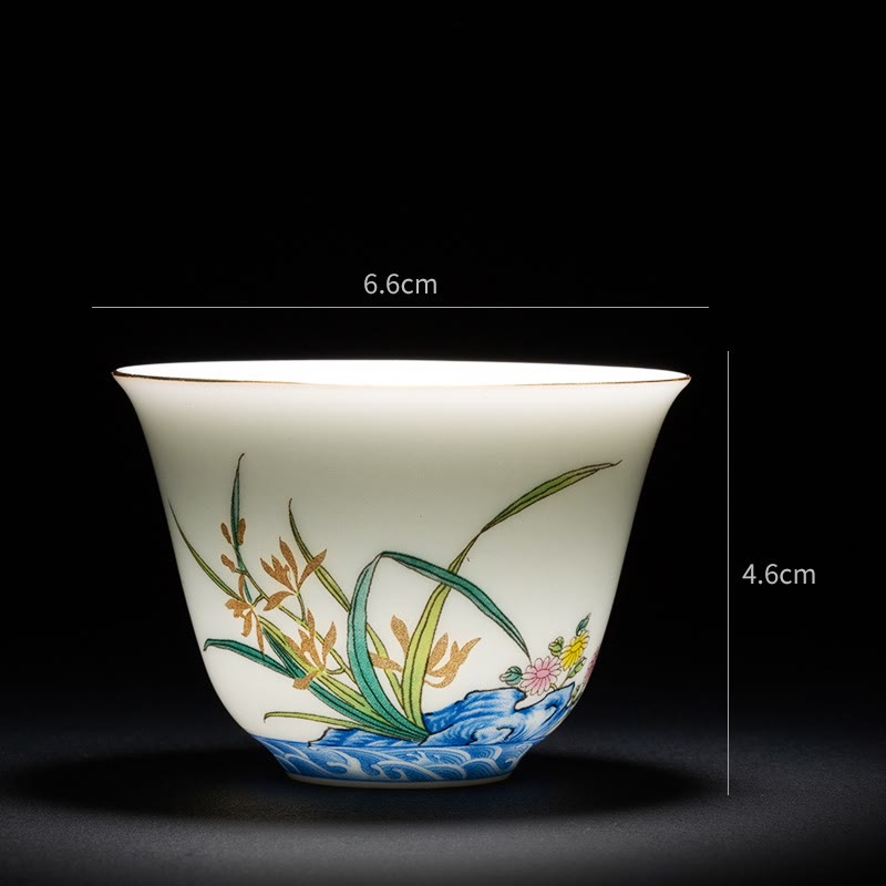 Tasse à thé chinoise en céramique Orchid 70 ml avec vagues bleues