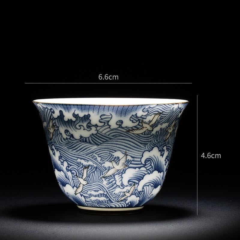 Tasse à thé chinoise en céramique Orchid 70 ml avec vagues bleues