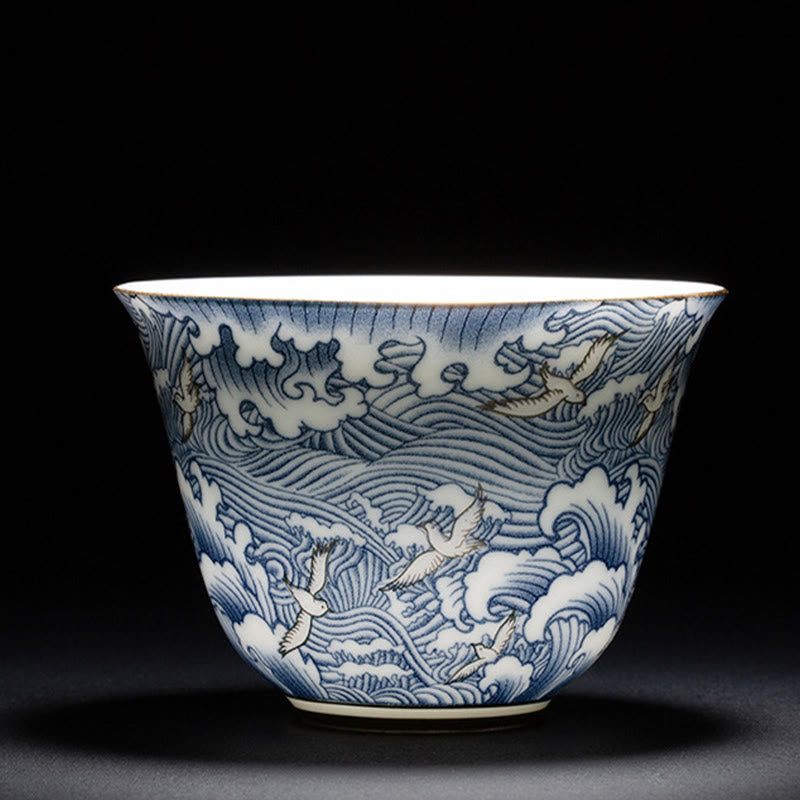 Tasse à thé chinoise en céramique Orchid 70 ml avec vagues bleues