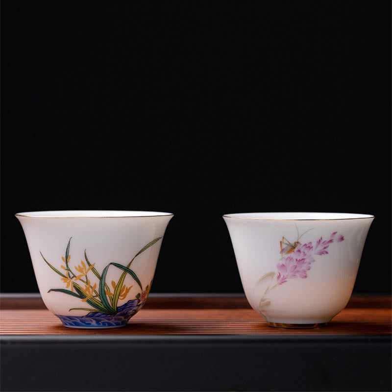 Tasse à thé chinoise en céramique Orchid 70 ml avec vagues bleues
