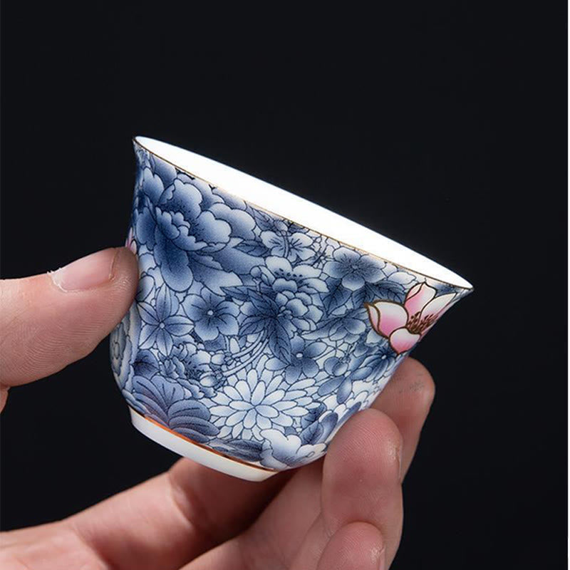 Tasse à thé chinoise en céramique Orchid 70 ml avec vagues bleues