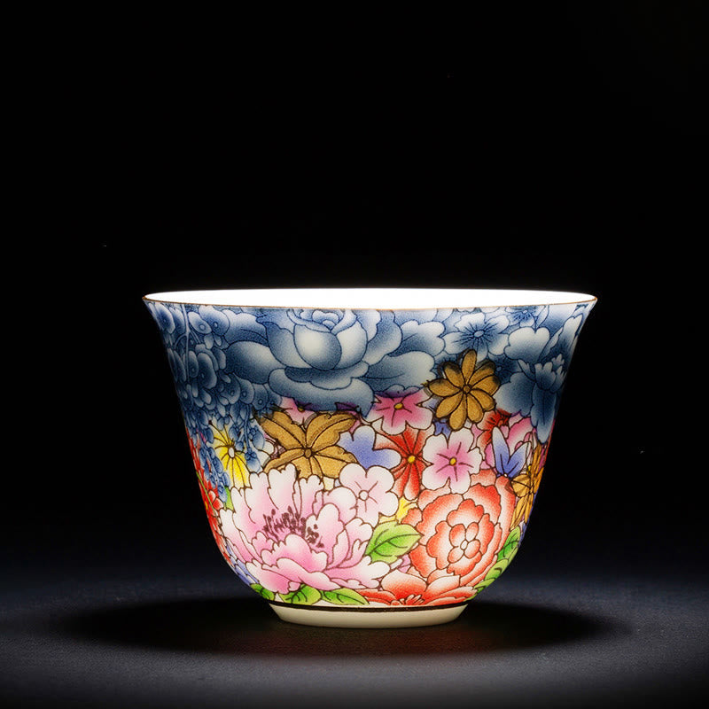 Tasse à thé chinoise en céramique Orchid 70 ml avec vagues bleues