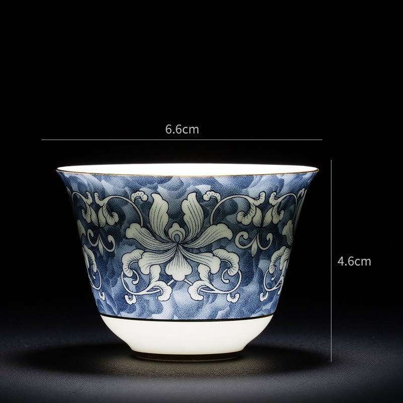 Tasse à thé chinoise en céramique Orchid 70 ml avec vagues bleues