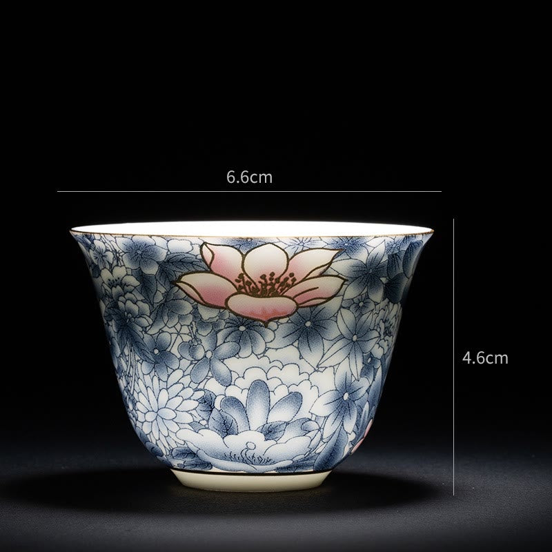 Tasse à thé chinoise en céramique Orchid 70 ml avec vagues bleues