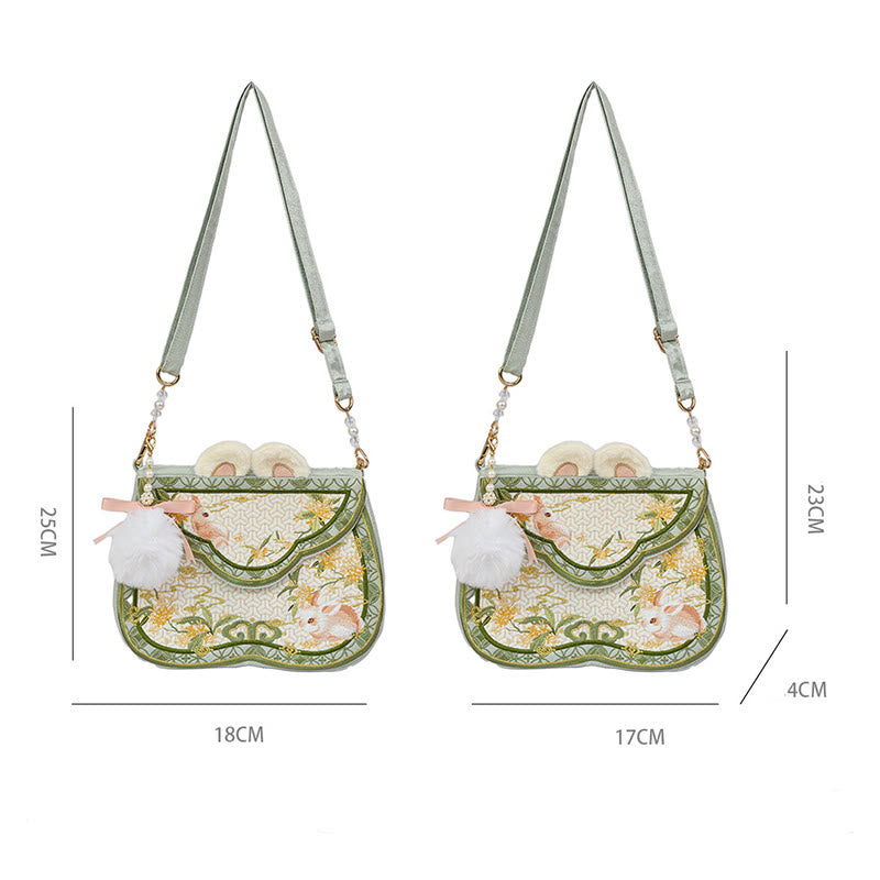 Sac bandoulière brodé lapin Osmanthus avec chaîne en perles