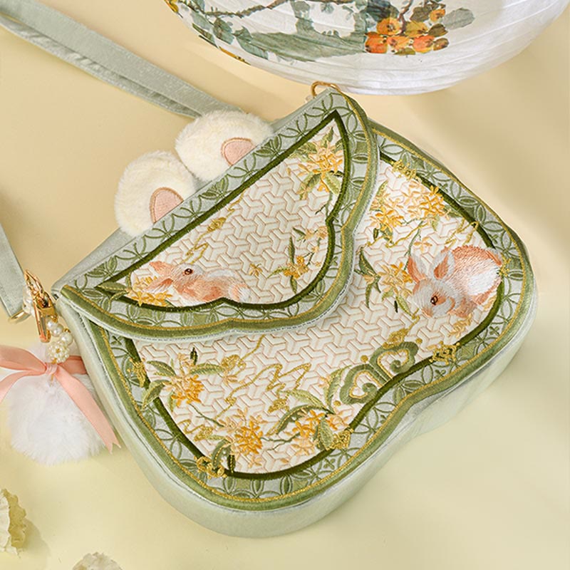 Sac bandoulière brodé lapin Osmanthus avec chaîne en perles