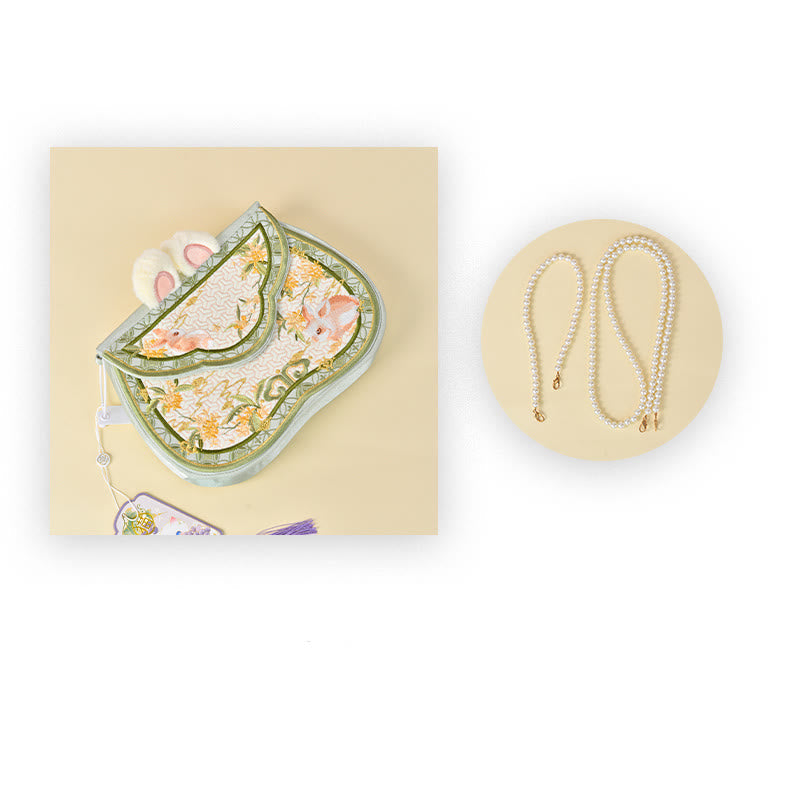 Sac bandoulière brodé lapin Osmanthus avec chaîne en perles