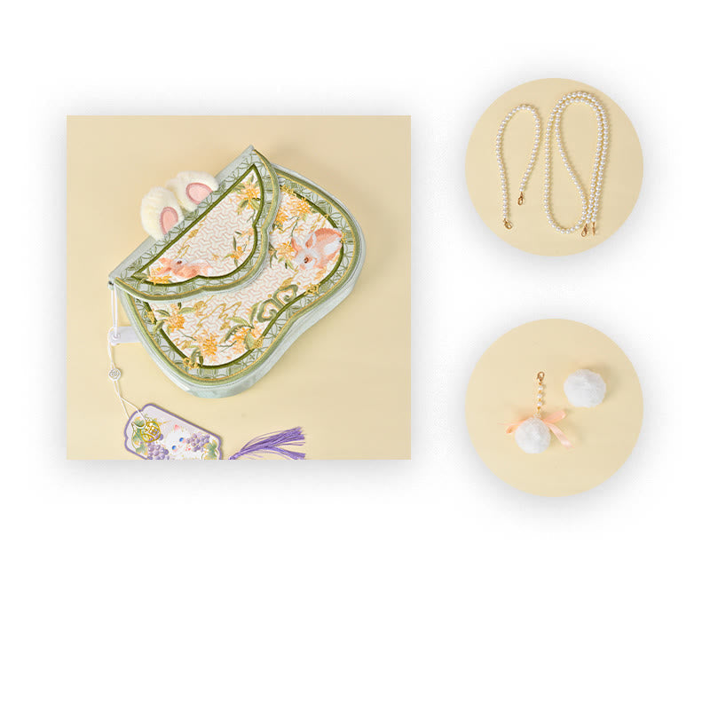 Sac bandoulière brodé lapin Osmanthus avec chaîne en perles